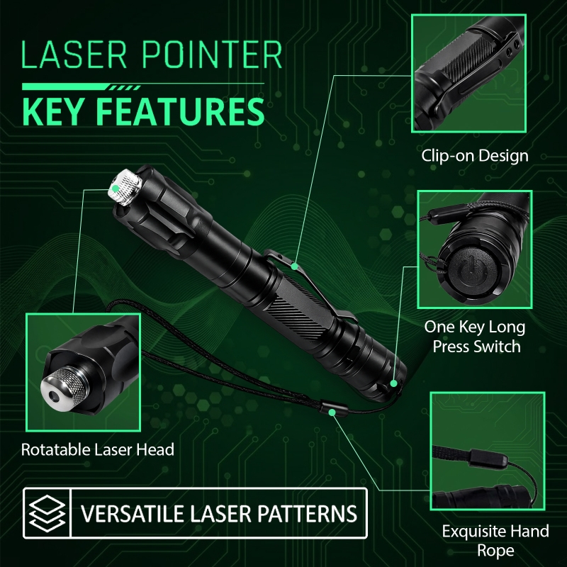 Tactical green laser pointer with 2x12mm tritium rods slot and kaleidoscope mode
