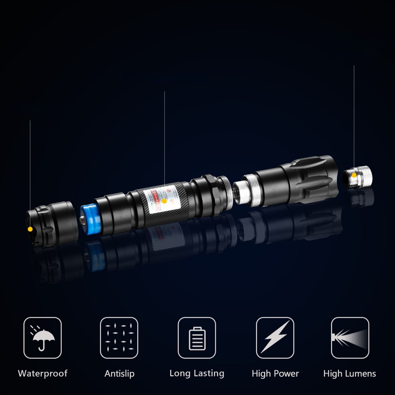 Precision engineered structure of tactical green laser pointer components