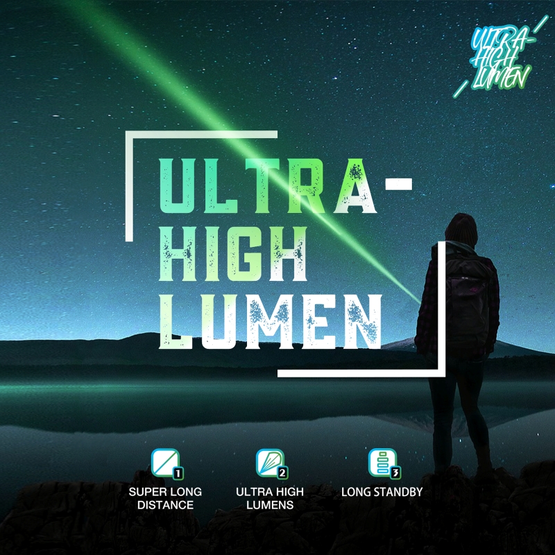 Ultra high lumen green laser beam shining in the night sky