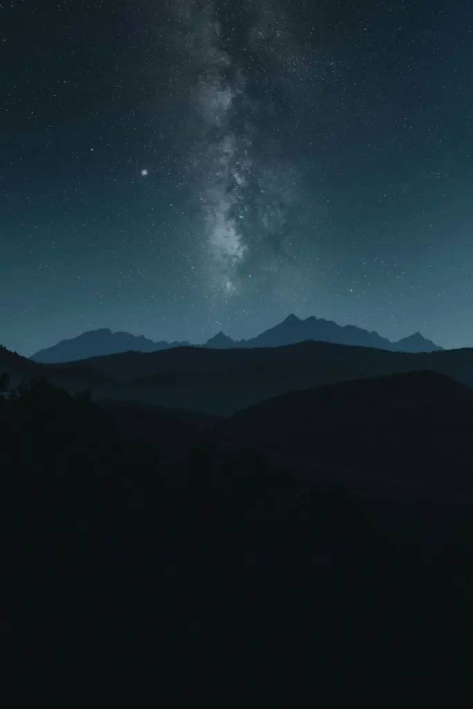 Milky way galaxy over silhouetted mountains at night