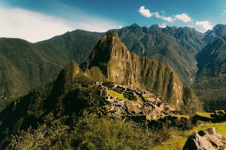 Ancient inca ruins nestled in lush green mountains